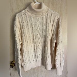 Vintage MONDI 100% Wool Cable Knit Ivory Turtleneck Sz 40 (Medium)